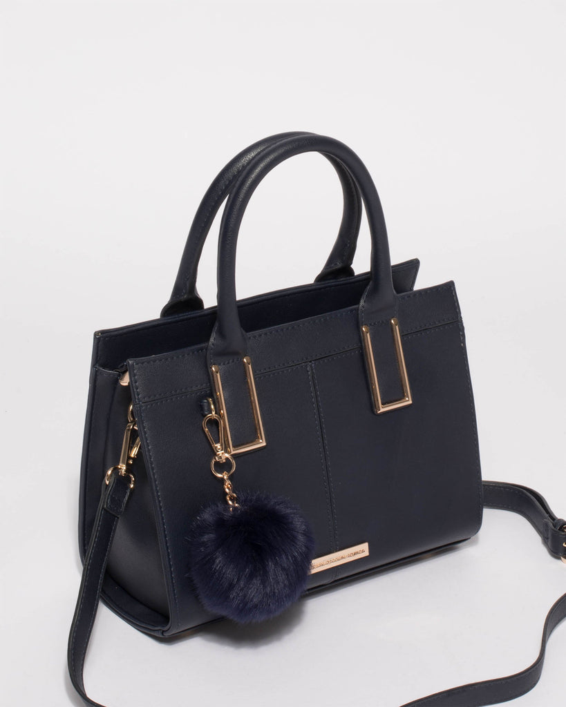 Navy Stef Pom Pom Mini Bag