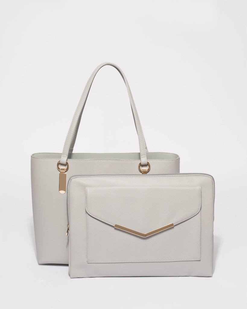 Grey Angelina Tech Tote bag With Gold Hardware