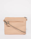 Beige Double Peta Chain Crossbody Bag With Silver Hardware