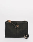 Black Double Peta Crossbody Bag With Gold Hardware