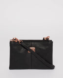 Black Double Peta Crossbody Bag With Rose Gold Hardware