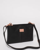 Black Double Peta Crossbody Bag With Rose Gold Hardware