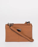 Tan Smooth Double Peta Pouch Crossbody Bag