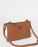 Tan Smooth Double Peta Pouch Crossbody Bag