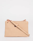 Beige Double Peta Crossbody Bag With Rose Gold Hardware