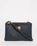 Navy Double Peta Crossbody Bag With Gold Hardware