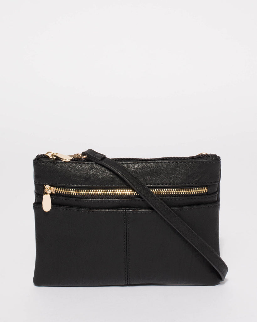 Black Smooth Audrey Crossbody Bag With Gold Hardware