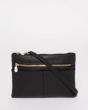 Black Smooth Audrey Crossbody Bag With Gold Hardware