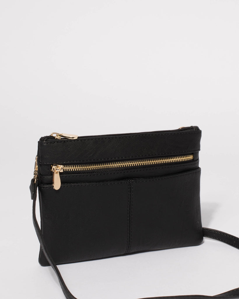 Black Smooth Audrey Crossbody Bag With Gold Hardware