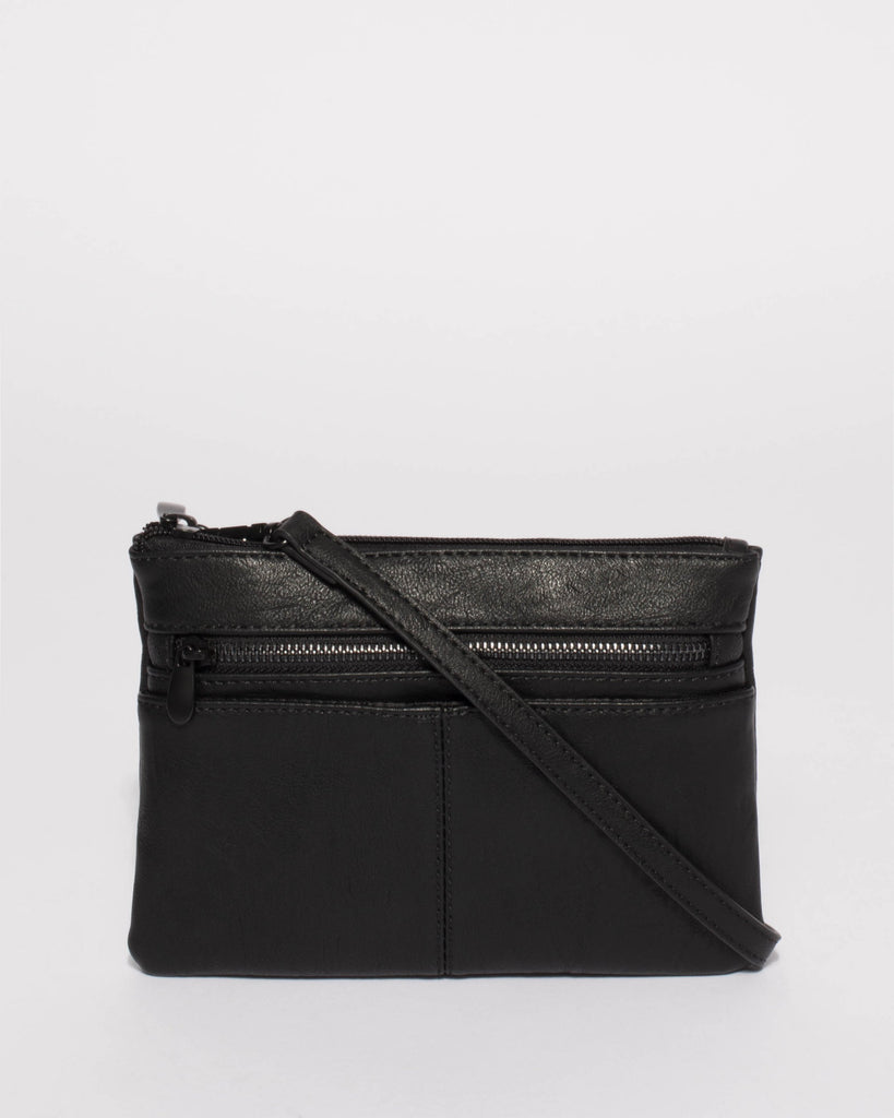 Black Smooth Audrey Crossbody Bag With Matte Black Hardware