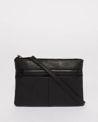 Black Smooth Audrey Crossbody Bag With Matte Black Hardware