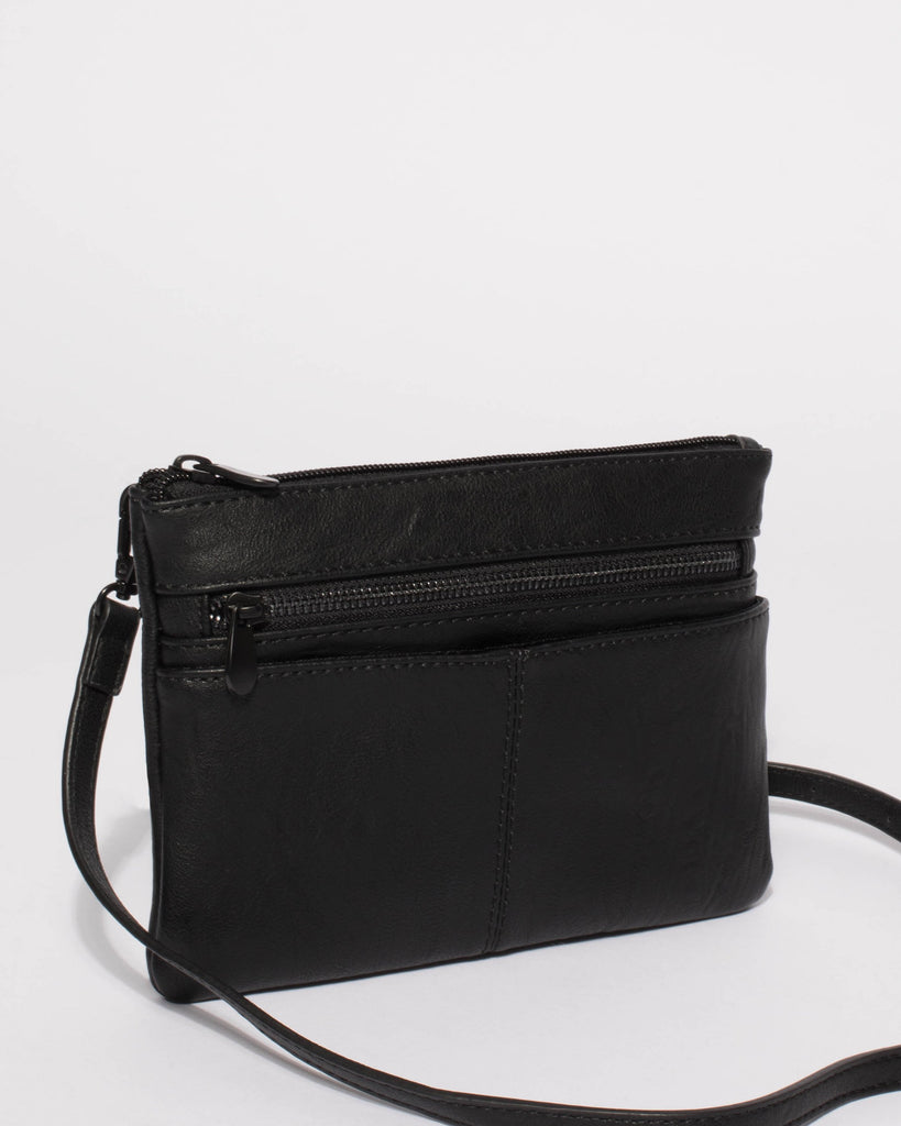 Black Smooth Audrey Crossbody Bag With Matte Black Hardware