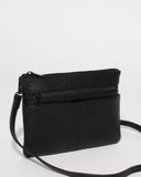 Black Smooth Audrey Crossbody Bag With Matte Black Hardware
