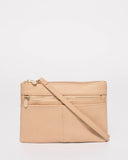 Beige Smooth Audrey Crossbody Bag With Gold Hardware
