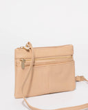 Beige Smooth Audrey Crossbody Bag With Gold Hardware