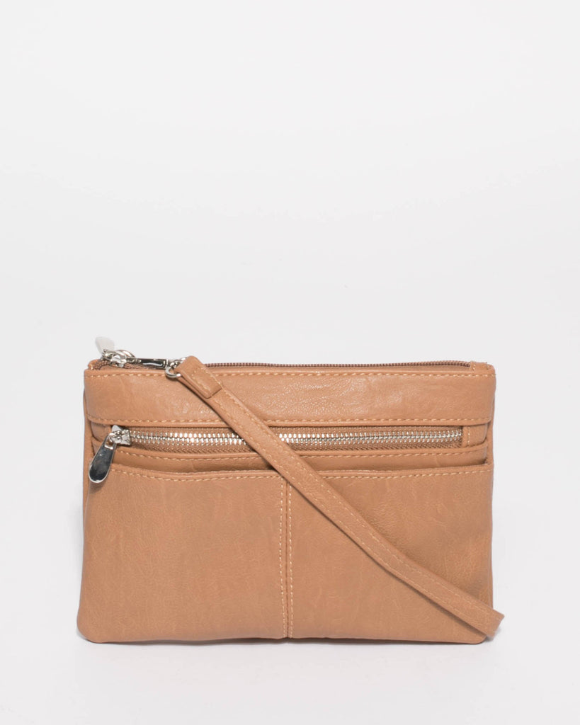 Caramel Smooth Audrey Crossbody Bag With Silver Hardware