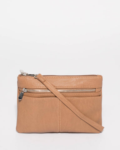 Caramel Smooth Audrey Crossbody Bag With Silver Hardware