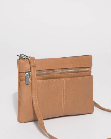 Caramel Smooth Audrey Crossbody Bag With Silver Hardware