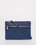 Blue Smooth Audrey Crossbody Bag With Gold Hardware