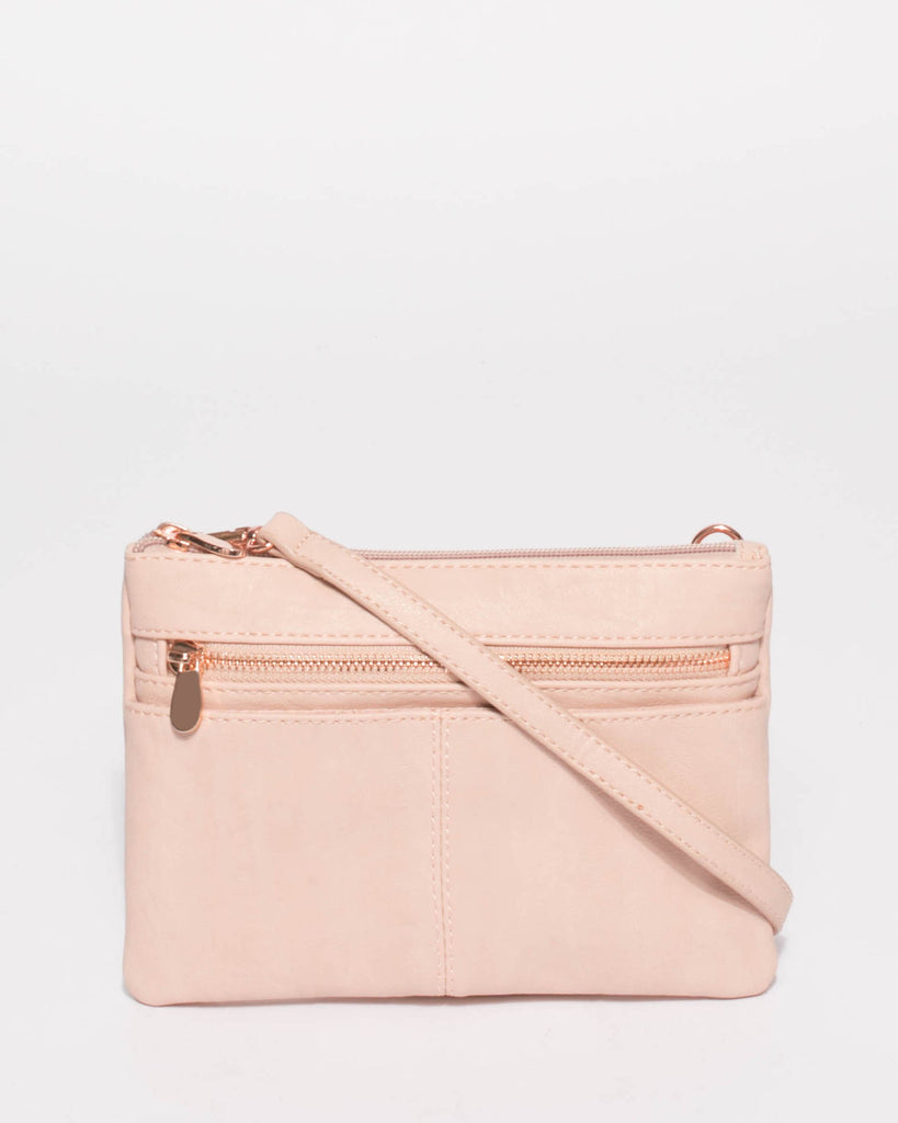 Pink Smooth Audrey Crossbody Bag With Rose Gold Hardware
