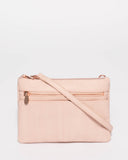 Pink Smooth Audrey Crossbody Bag With Rose Gold Hardware