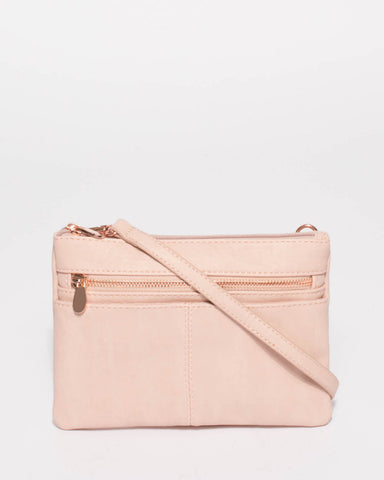 Pink Smooth Audrey Crossbody Bag With Rose Gold Hardware