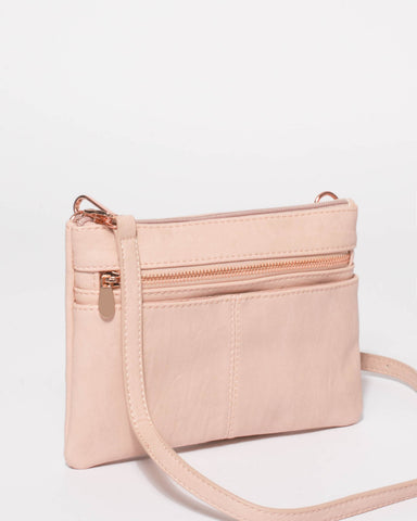 Pink Smooth Audrey Crossbody Bag With Rose Gold Hardware