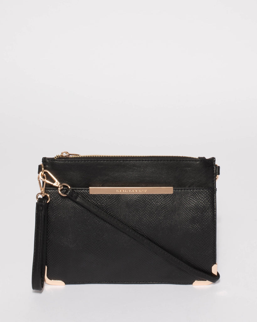 Black Textured Front Pocket Peta Crossbody Bag