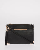 Black Textured Front Pocket Peta Crossbody Bag