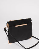 Black Textured Front Pocket Peta Crossbody Bag