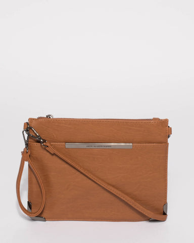 Tan Front Pocket Peta Crossbody Bag