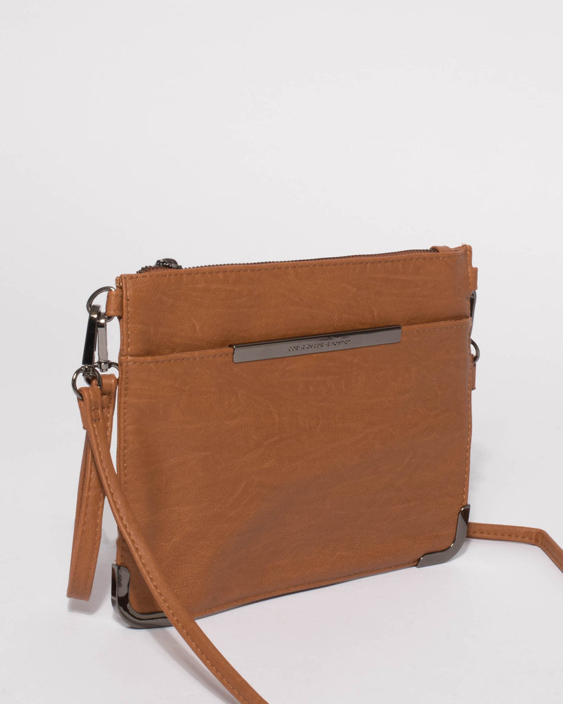 Tan Front Pocket Peta Crossbody Bag