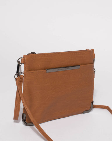 Tan Front Pocket Peta Crossbody Bag