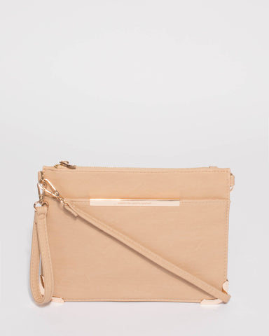 Beige Front Pocket Peta Crossbody Bag