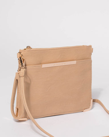 Beige Front Pocket Peta Crossbody Bag