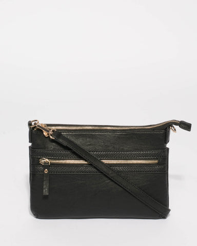 Black Large Zip Pocket Peta Crossbody Bag