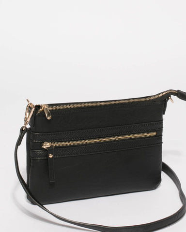 Black Large Zip Pocket Peta Crossbody Bag