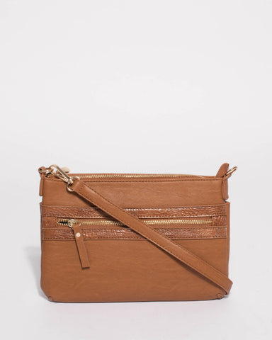 Tan Large Zip Pocket Peta Crossbody Bag