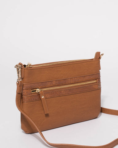 Tan Large Zip Pocket Peta Crossbody Bag