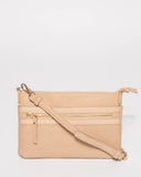 Beige Large Zip Pocket Peta Crossbody Bag