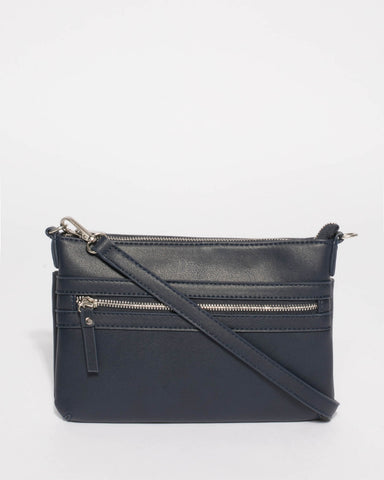 Navy Large Zip Pocket Peta Crossbody Bags