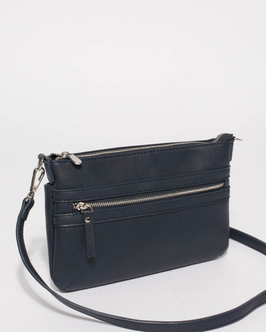 Navy Large Zip Pocket Peta Crossbody Bags
