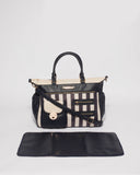 Monochrome Stripe Smooth Multi Pocket And Zip Baby Bag
