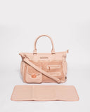 Pink Embossed Pocket And Zip Baby Bag With Rose Gold Hardware
