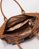 Tan Embossed Baby Travel Bag With Gold Hardware