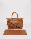 Tan Embossed Baby Travel Bag With Gold Hardware