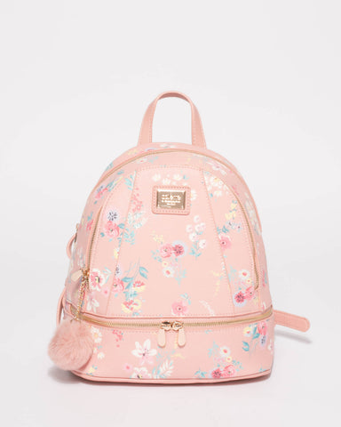Pink Floral Bridget Pom-Pom Backpack