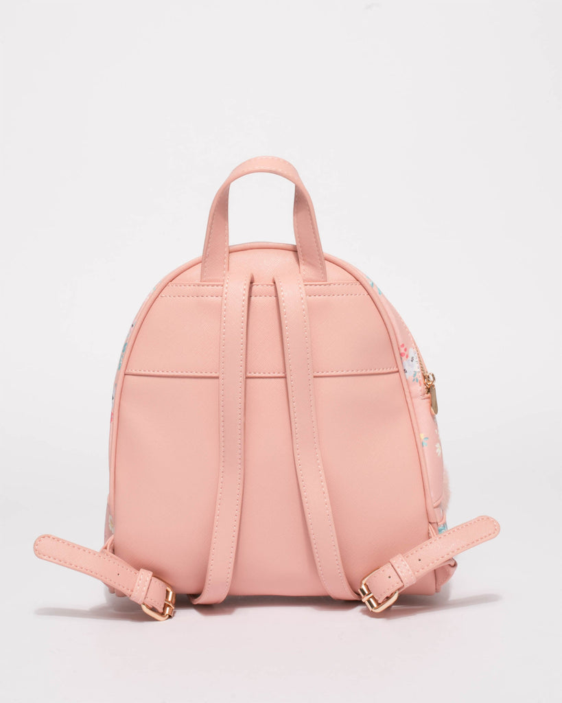 Pink Floral Bridget Pom-Pom Backpack