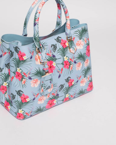 Blue Hibiscus Tori Bird Tote Bag