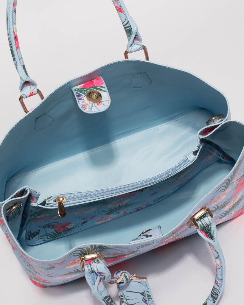 Blue Hibiscus Tori Bird Tote Bag